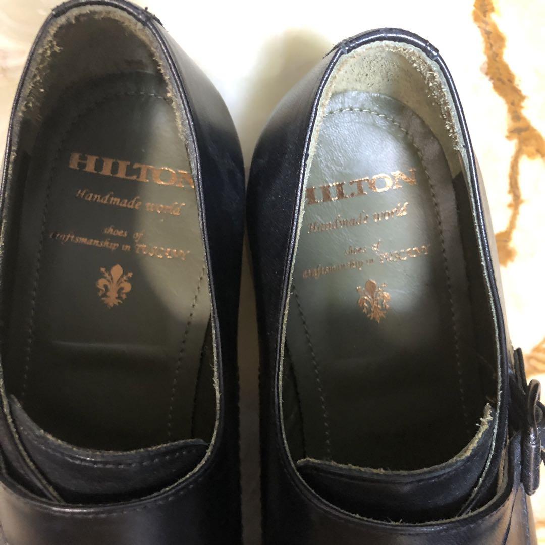 新品　HILTON ブラック ダブルモンクストラップシューズ