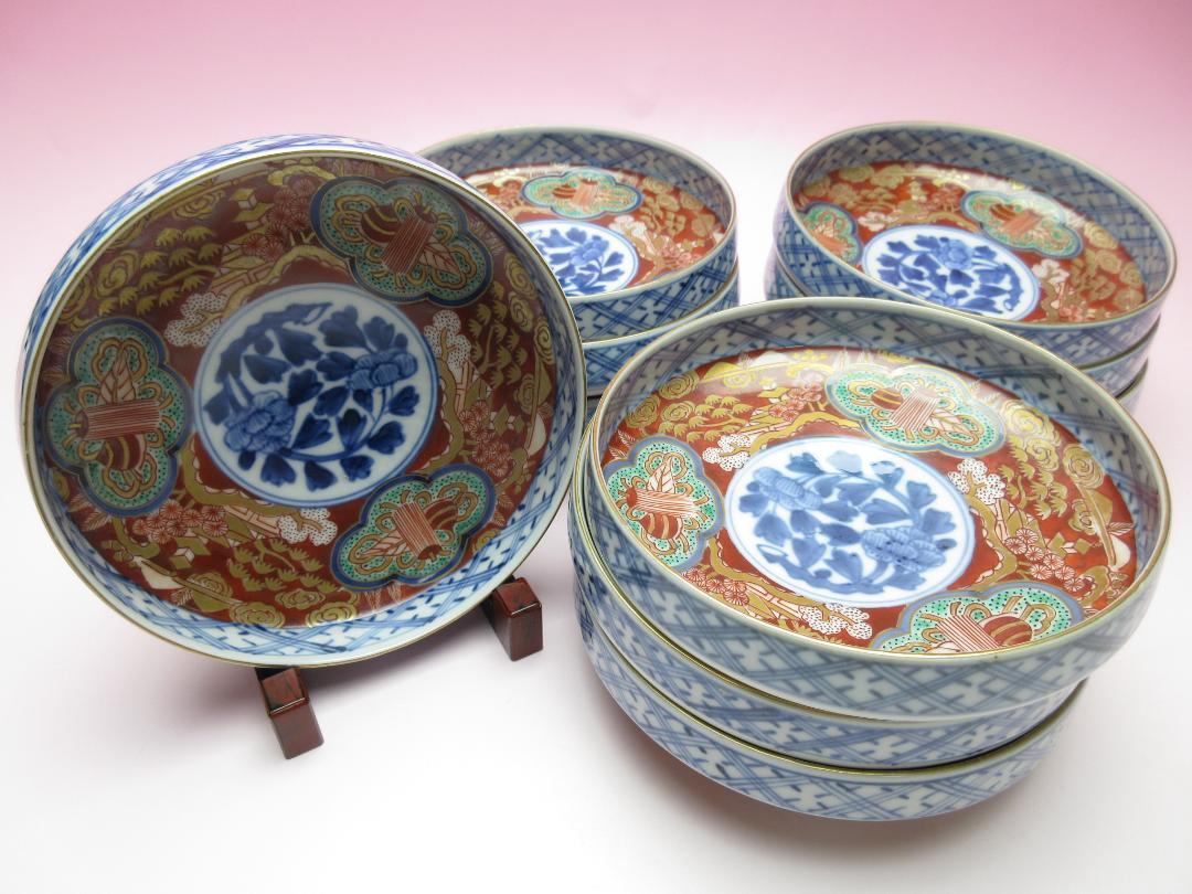 大聖寺伊万里 金彩 色絵 小皿 10客 古伊万里 時代物 70707