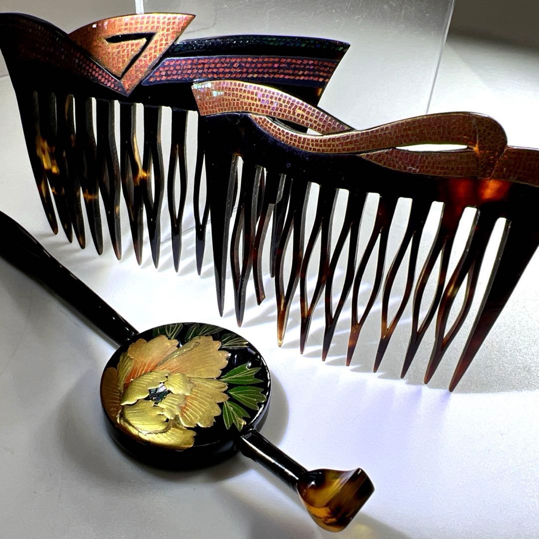 本鼈甲　極上蒔絵　櫛、簪　27g 東Y7-0904⭐︎2F