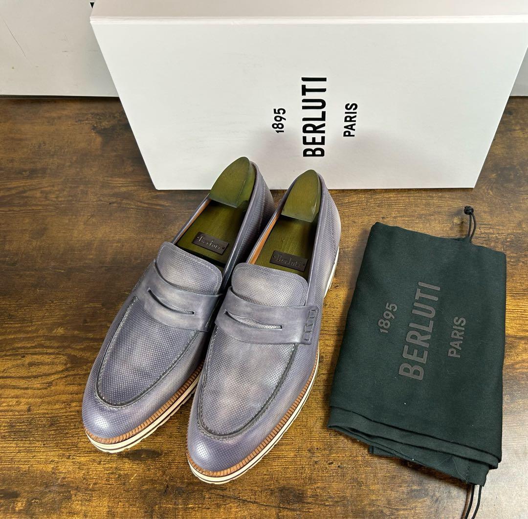極美品　Berluti ライトブルー パティーヌ レザーローファー 7