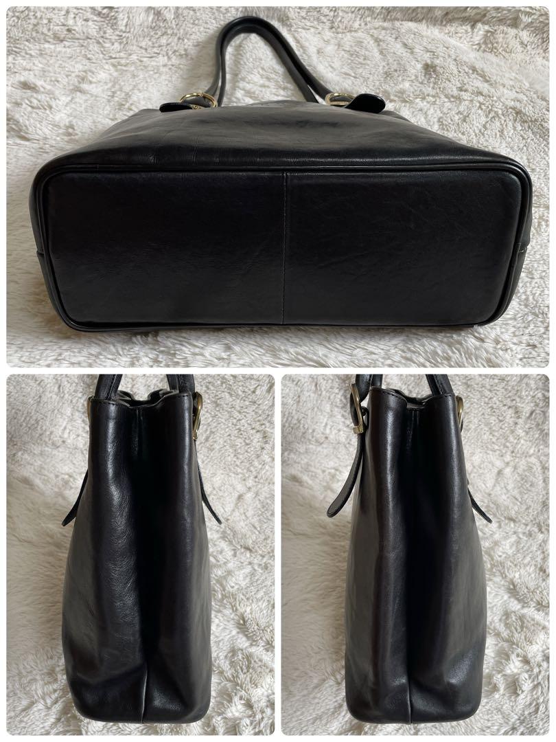 美品 HIROFU トートバッグ オールレザー 金 黒 ショルダーバッグ Hロゴ