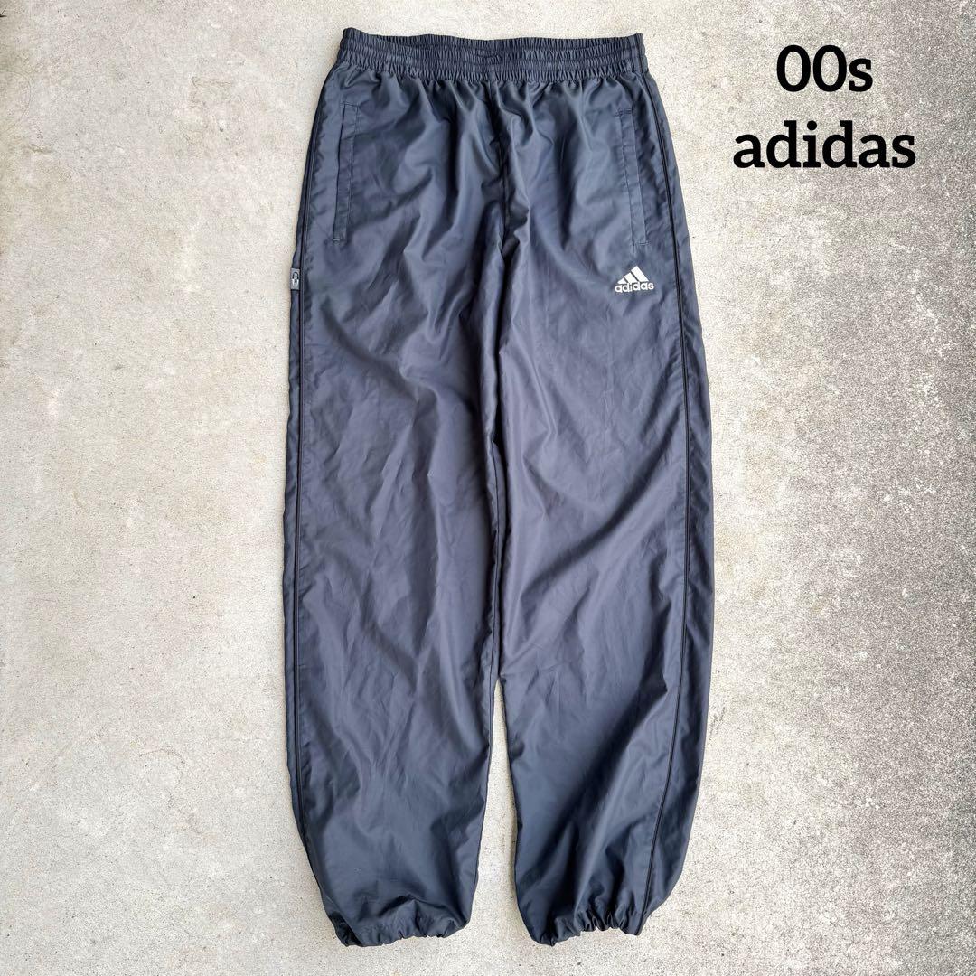 00年代 adidas ナイロンパンツ ダークグレー テック Y2K 裾絞り