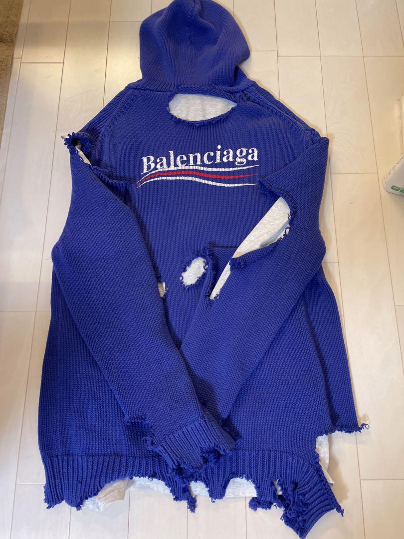 BALENCIAGAバレンシアガキャンペーンロゴデストロイ加工レイヤードパーカー