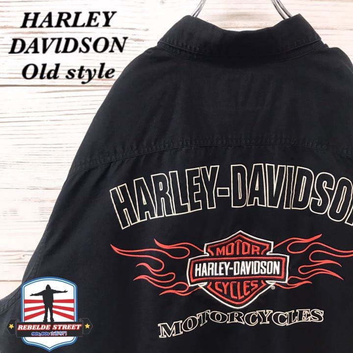 希少》ハーレーダビッドソン☆半袖シャツ XL バックデカロゴ ブラック
