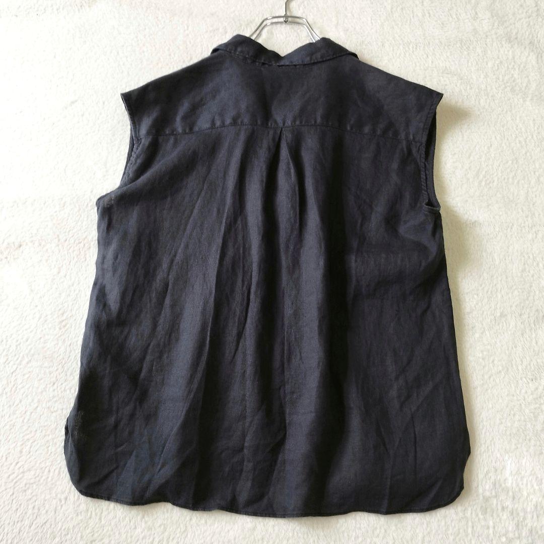 Spick&Span　リネンノースリーブシャツ　size:F　ブラック　タグ付