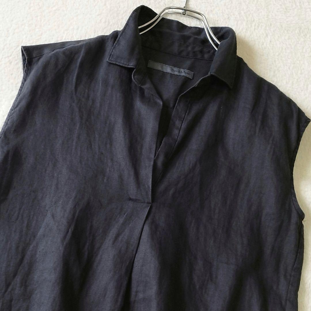 Spick&Span　リネンノースリーブシャツ　size:F　ブラック　タグ付