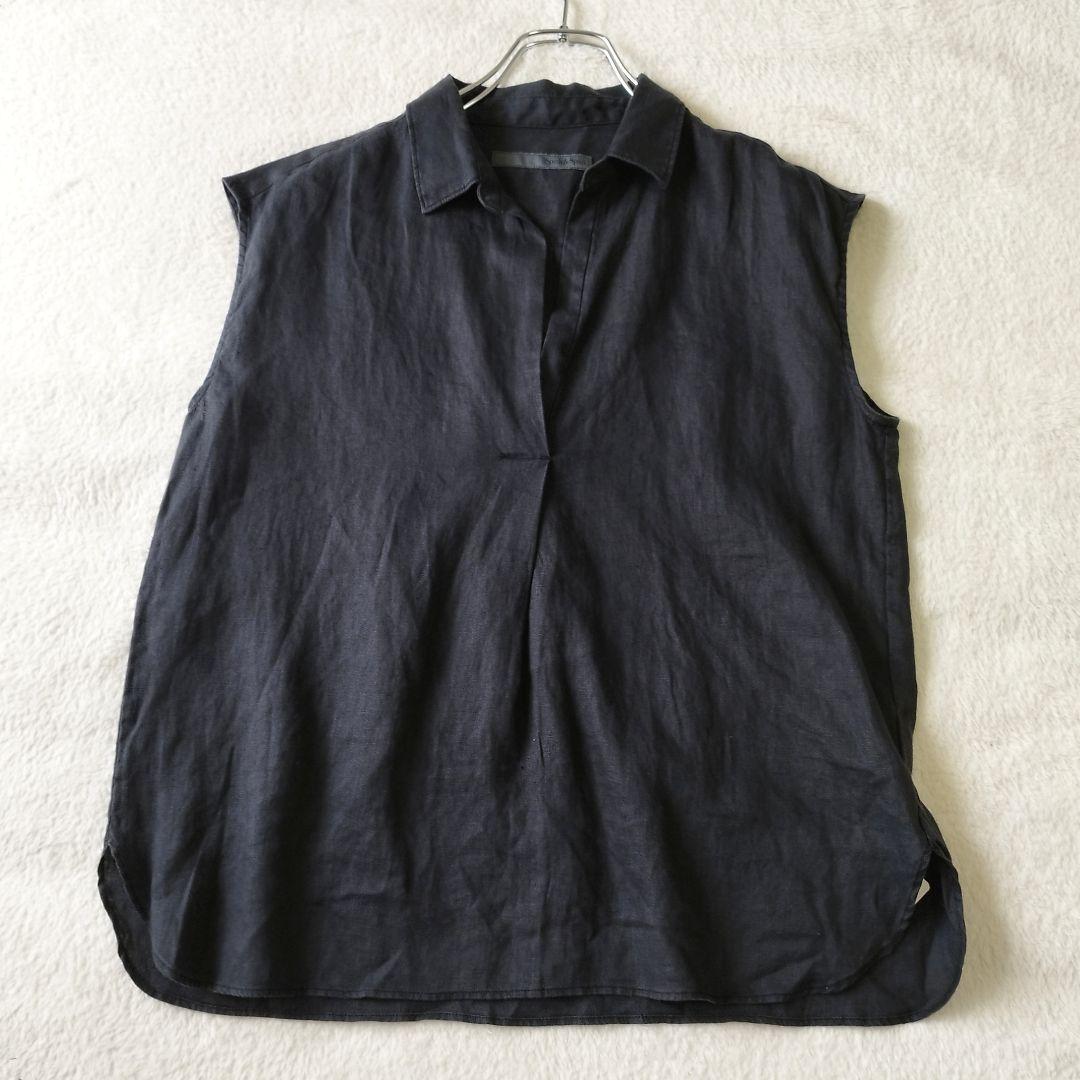 Spick&Span　リネンノースリーブシャツ　size:F　ブラック　タグ付