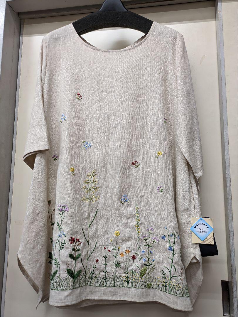 夏物　noa-ge オシャレかわいいデザイン　リネン　刺繍チュニック　ゆったり