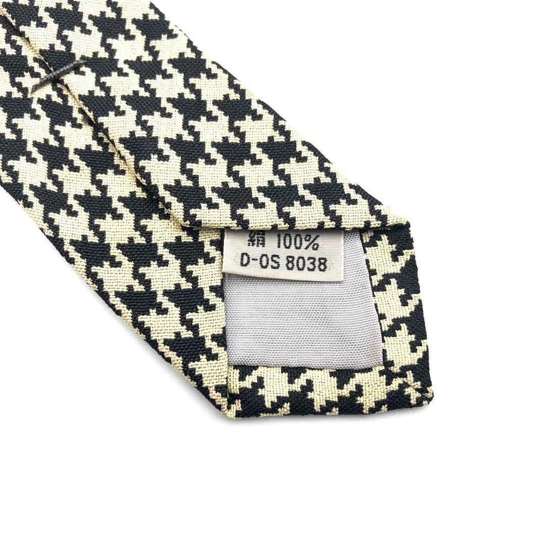 【美品】renoma ネクタイ 千鳥格子柄 千鳥 総柄 アイボリー ブラック