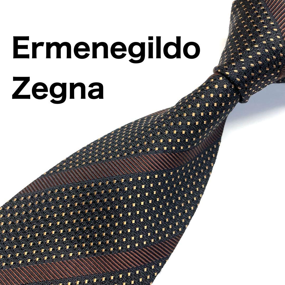 【未使用に近い✨】エルメネジルドゼニア ネクタイ ブラウン レジメンタル シルク