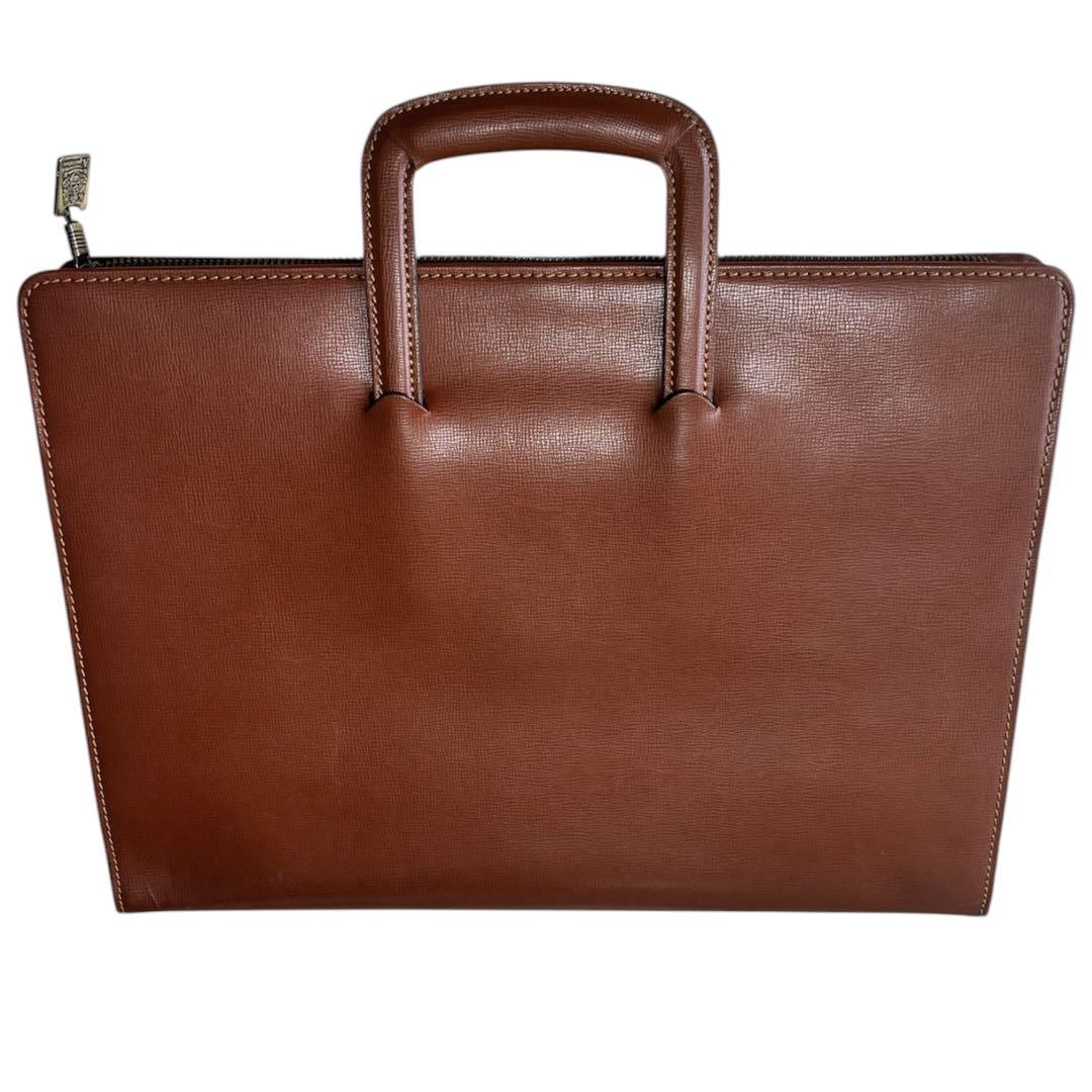 Aquascutum ブラウンレザー ビジネスバッグ　ブリーフケース　チェック