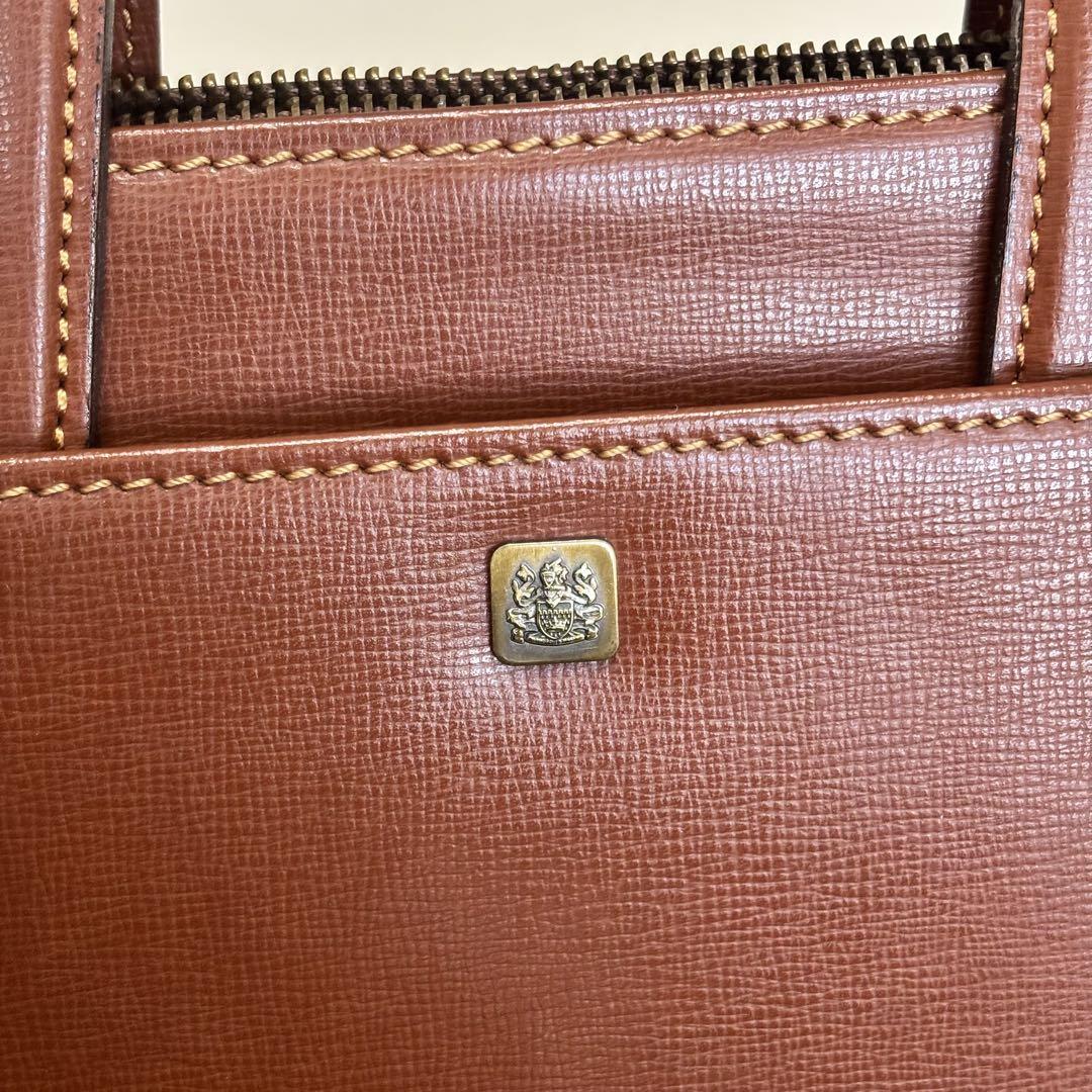 Aquascutum ブラウンレザー ビジネスバッグ　ブリーフケース　チェック