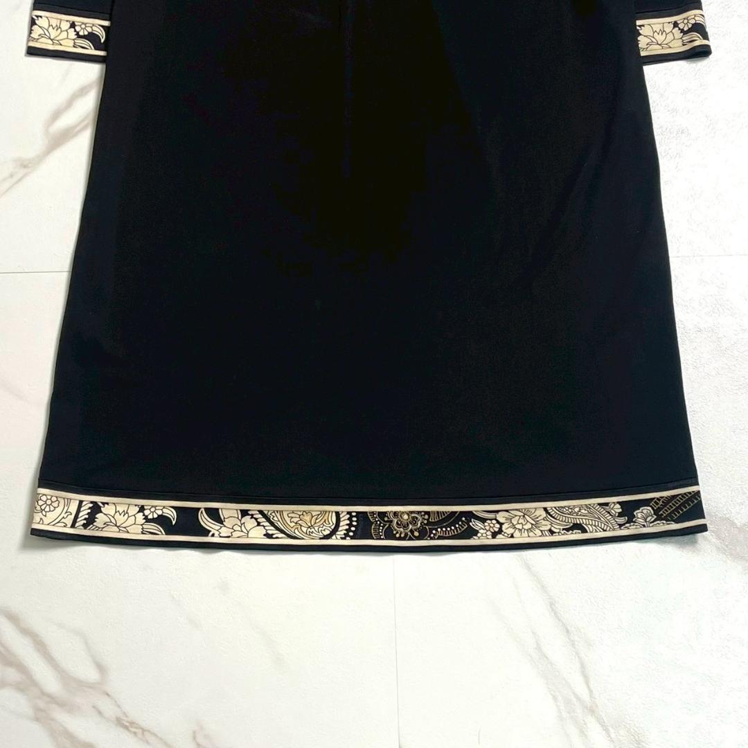 美品✨レオナール カンカン ロング ワンピース トリム ブラック 長袖 M 美品✨レオナール カンカン ロング ワンピース トリム ブラック