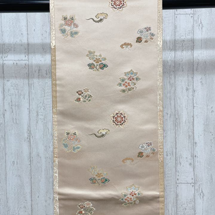 最終お値下げ ベージュに華紋や草花が織られた袋帯 着物 aljaser.com.bh