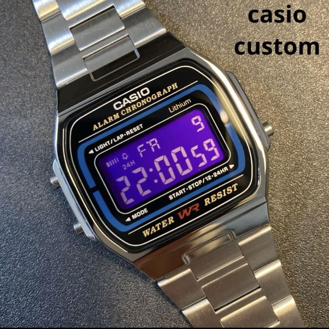 新品】カシオ チープカシオ デジタル 腕時計 紫 液晶反転