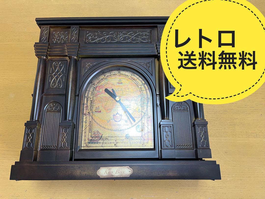 【昭和レトロ風】置き時計 鏡＆小物入れ付き 未使用 長期保管品