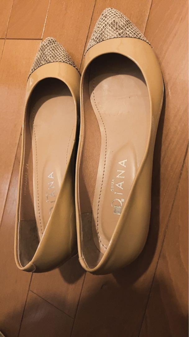 DIANA パンプス フラット ベージュ ポインテッドトゥ 金具 24㎝ ダイアナ DIANA フラットパンプス （ベージュメッシュ