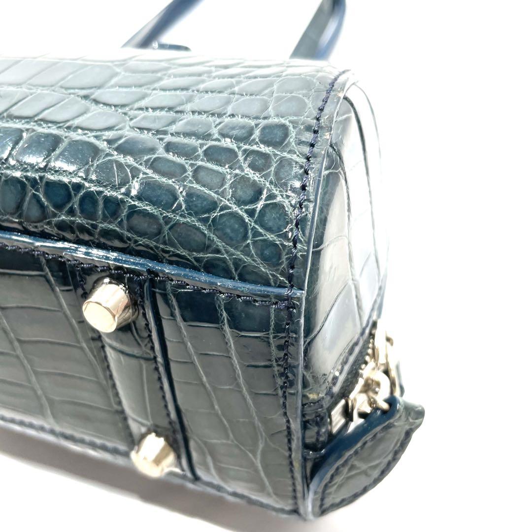 クロコダイル シャイニング加工 ハンドバッグ ミニバッグ 美品 センター取り