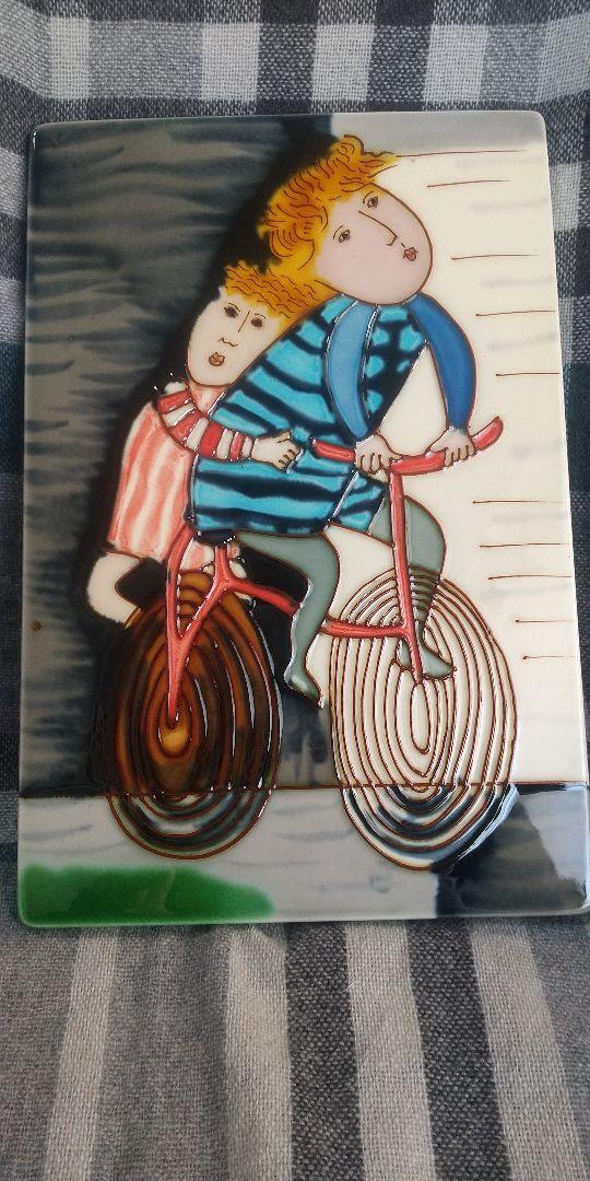 自転車と少年二人 ヴィンテージ ガラス細工