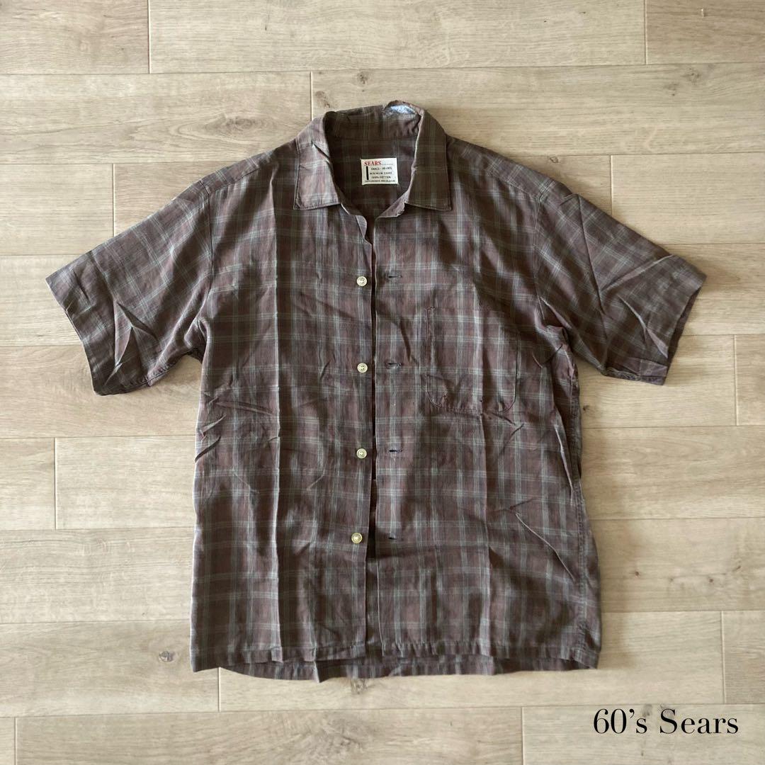 60’s Sears シアーズ 開襟シャツ チェックシャツ 雰囲気◎ 短丈