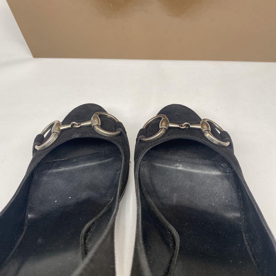 美品　GUCCI グッチホースビットオープントゥ　スェード 美品 GUCCI グッチホースビットオープントゥ スェード