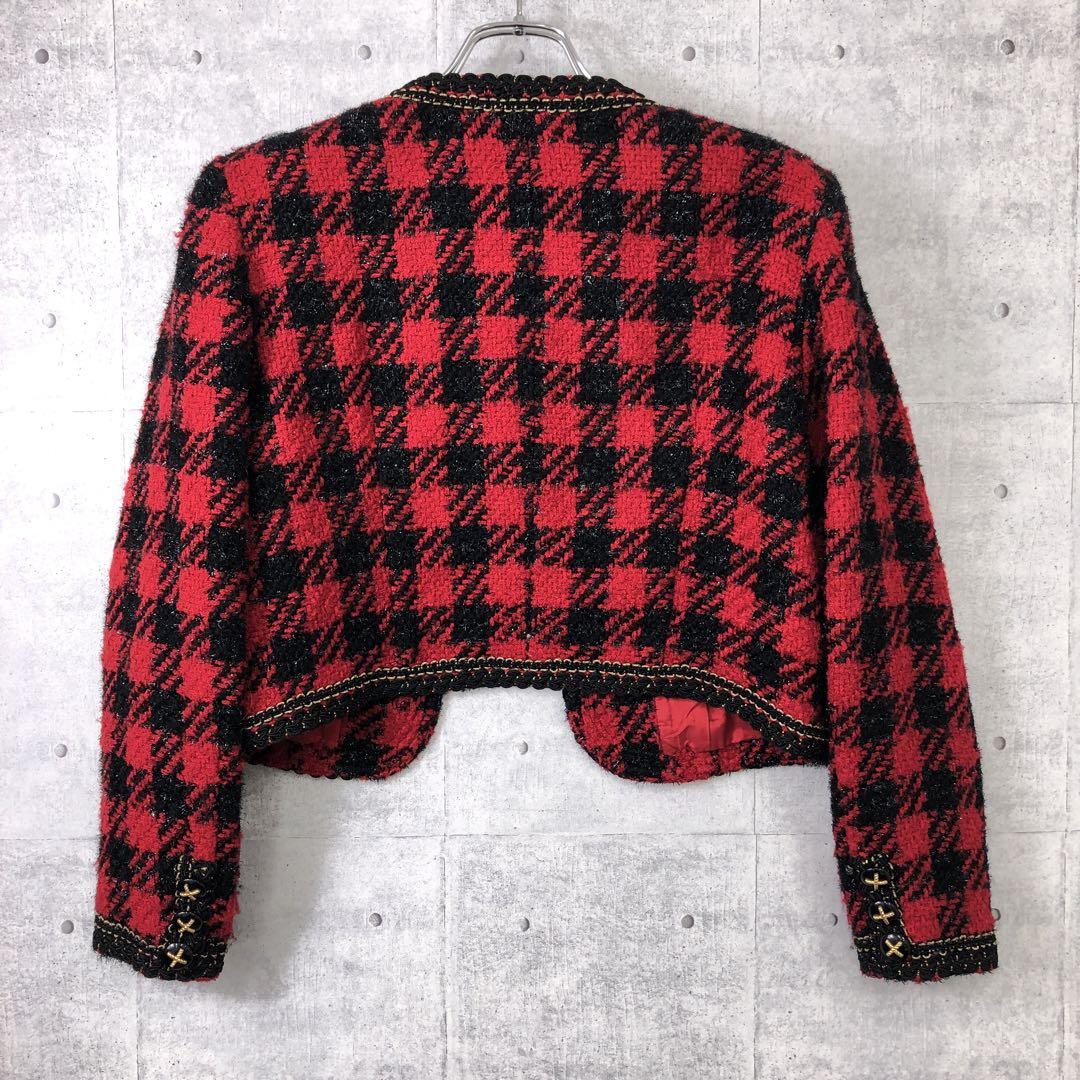 バブリー レトロモード古着 ツイード 千鳥格子チェック クロップドジャケット バブリー レトロモード古着 ツイード 千鳥格子チェック