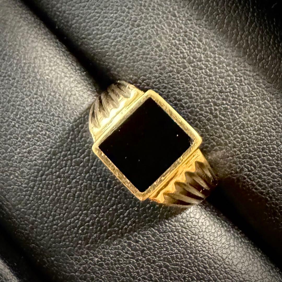 【K18】印台 イエローゴールド リング オニキス 約5.65g 17〜18号