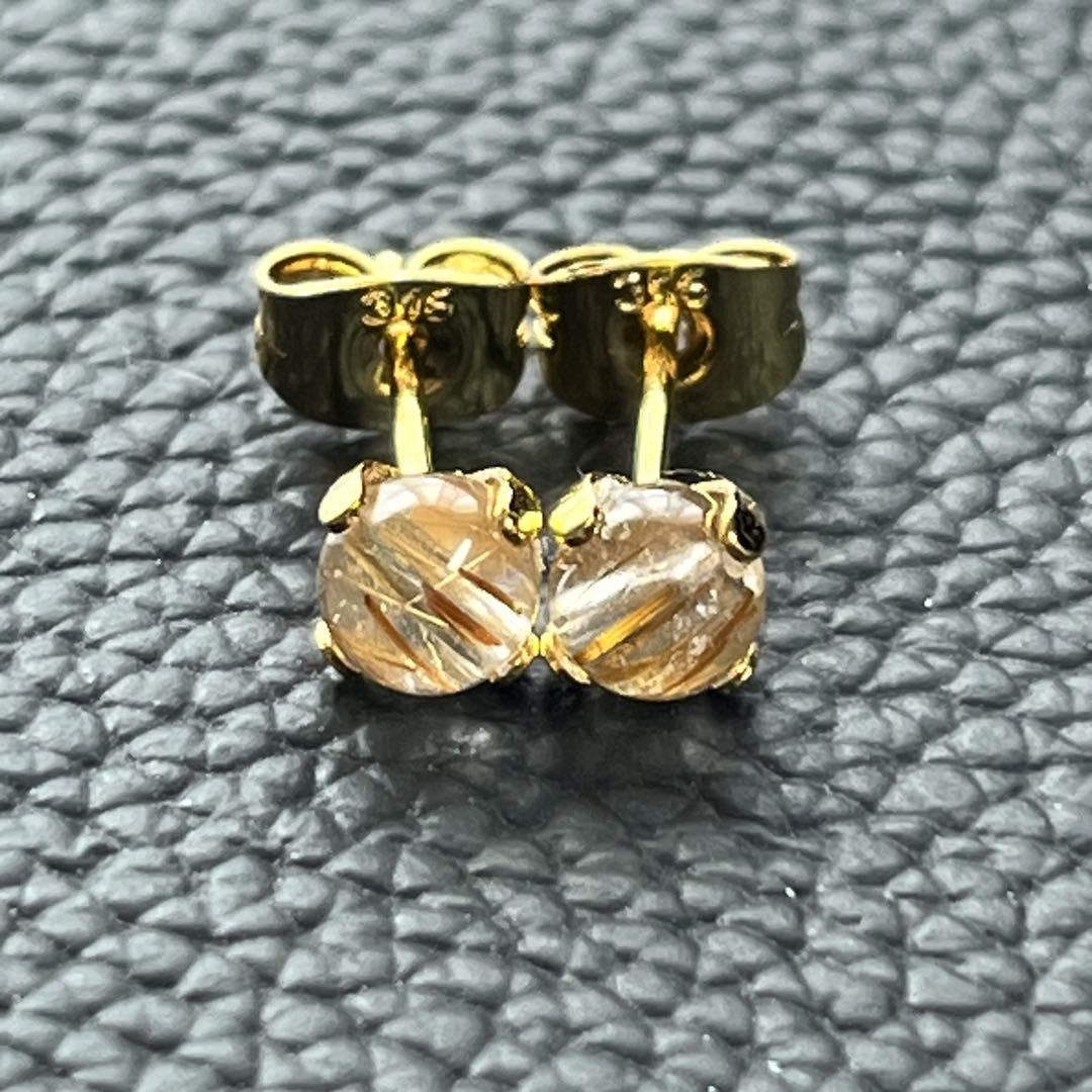 ♥️天然石ピアス♥️No.180★730円★シルバールチルクォーツ大粒！14mm ゴールドルチル 金運 仕事運 金紅石入り水晶 集中力 向上心
