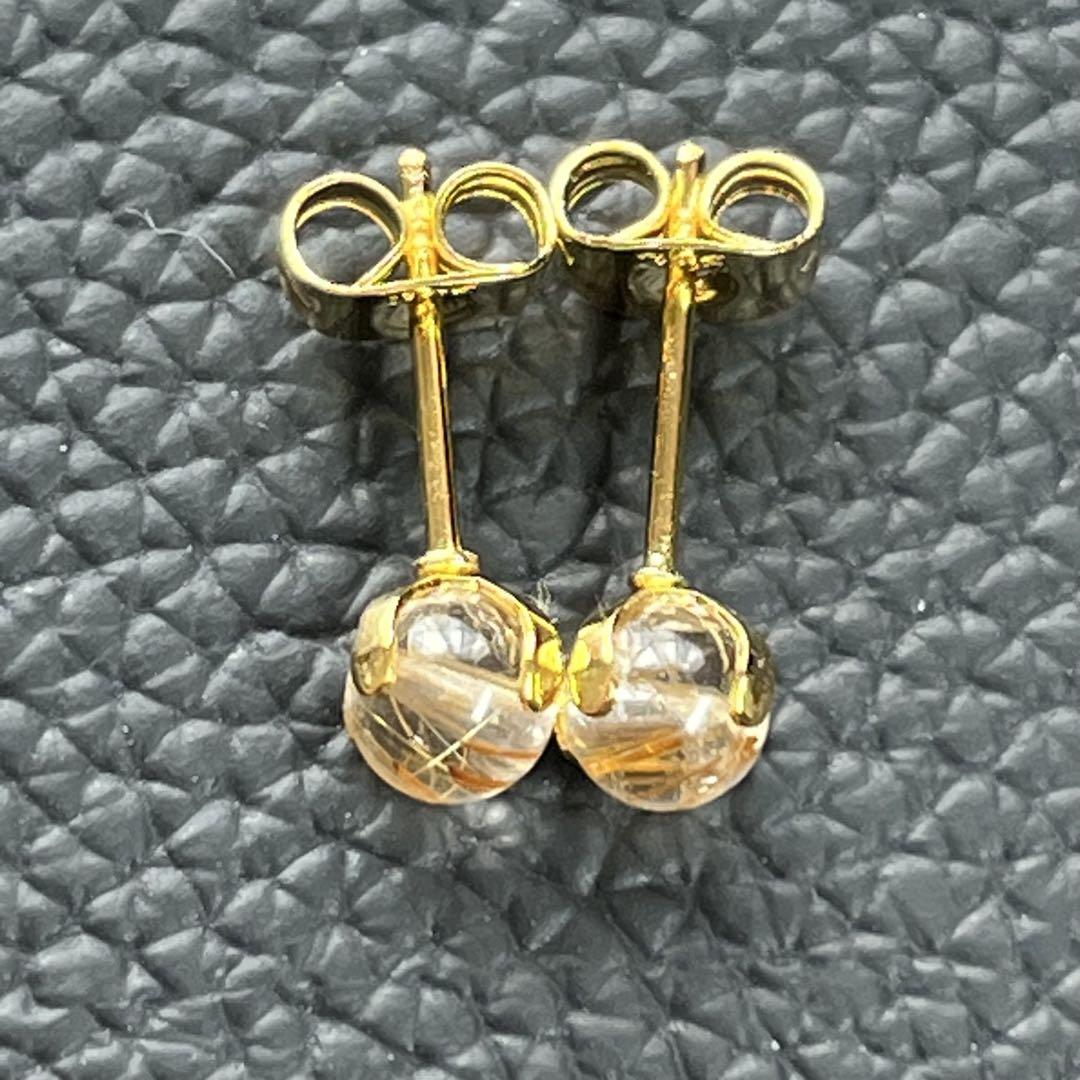 天然石NO.245 ピアス ルチルクォーツ 4.8mm サージカル