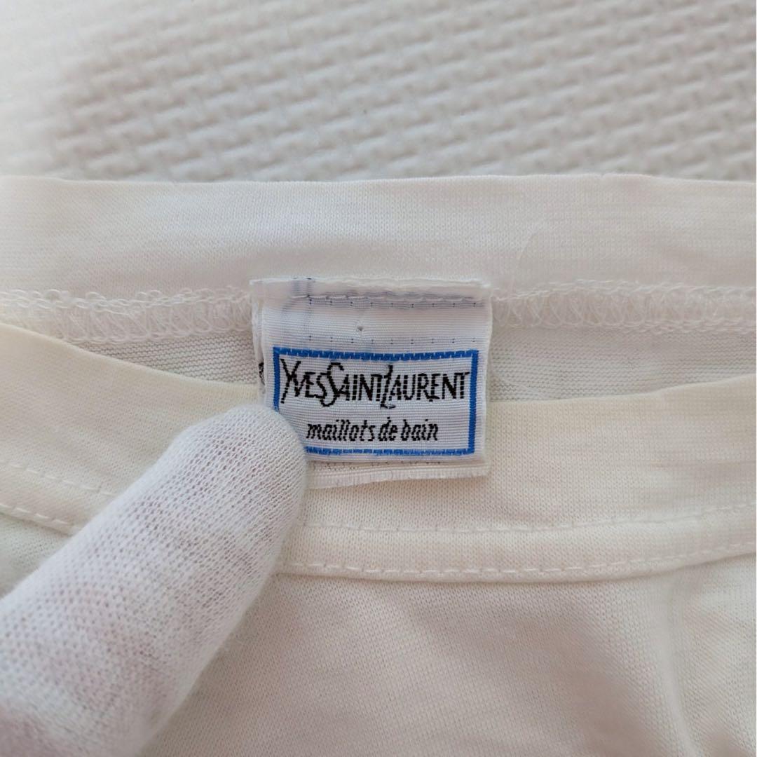 美品　オールド　YSL イヴサンローラン　半袖ニット　刺繍ロゴ y2k ホワイト YVES SAINT LAURENT イヴサンローラン ハートロゴ 半袖Tシャツ