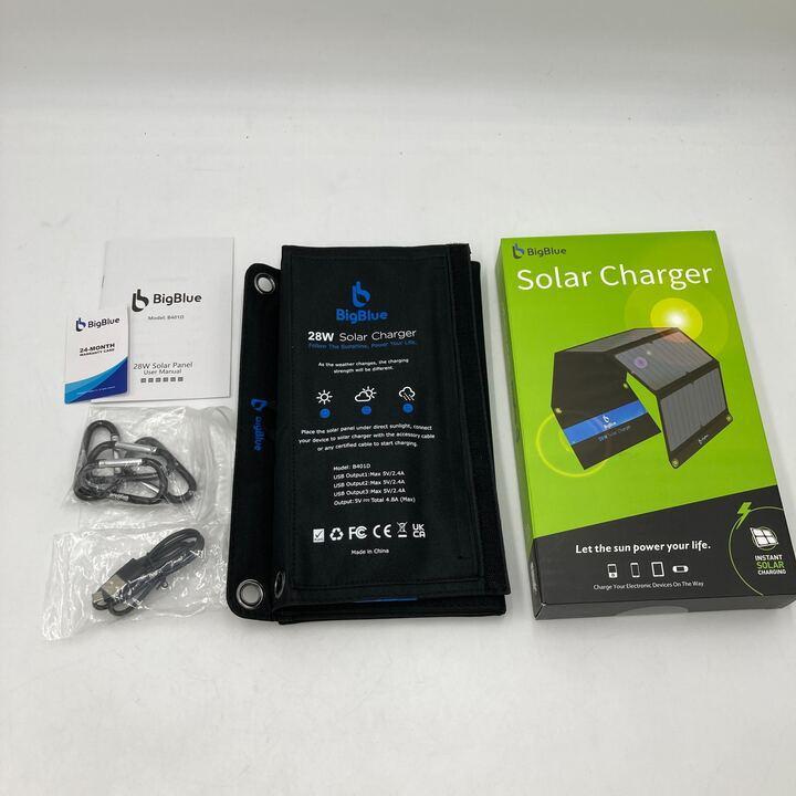 BigBlue 28W ソーラーパネル 小型 3USBポート 充電器 防水 地震