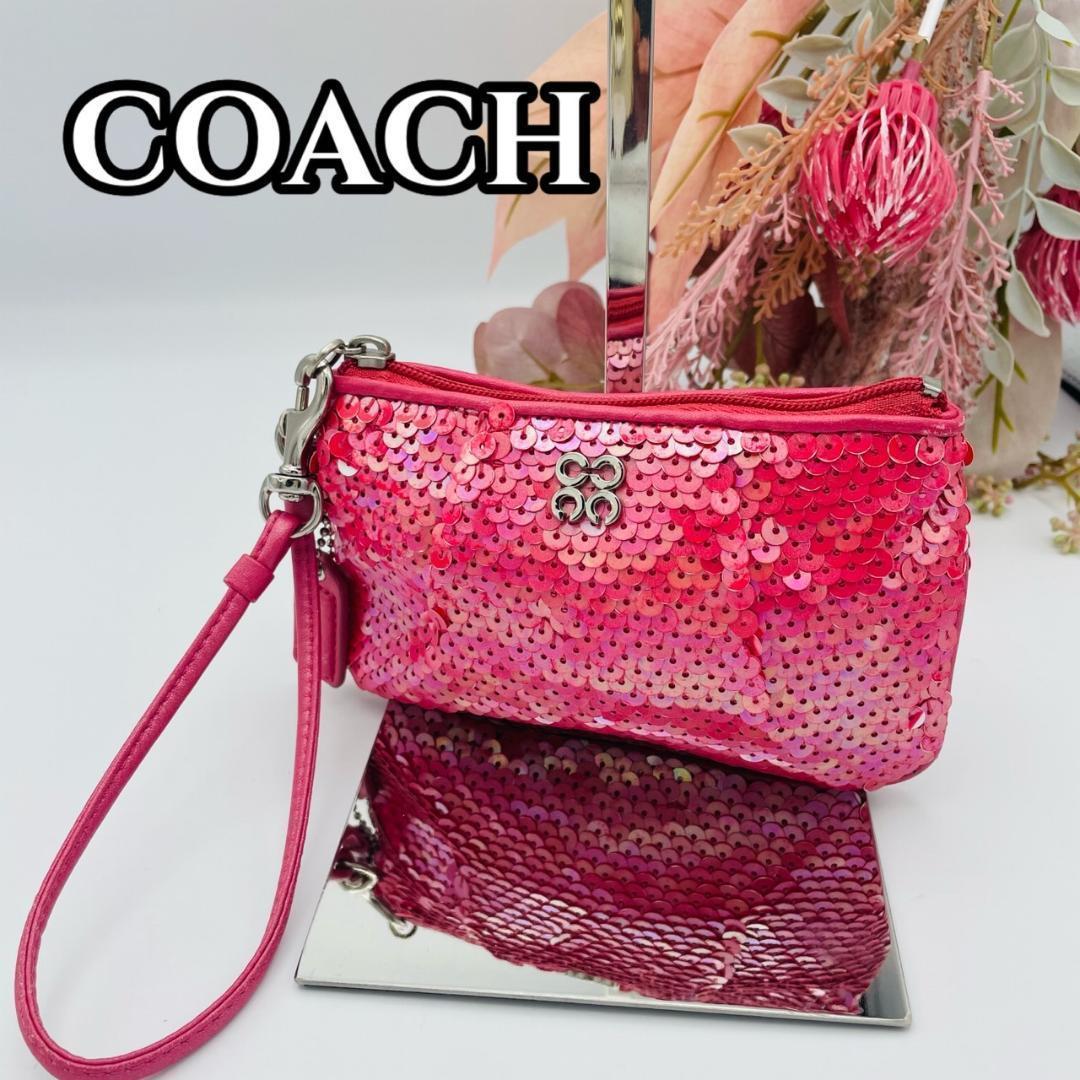 極美品✨️コーチ　アクセサリーポーチ　スパンコール　ブラック　14368 COACH コーチ ポーチ アクセサリーポーチ オプアート