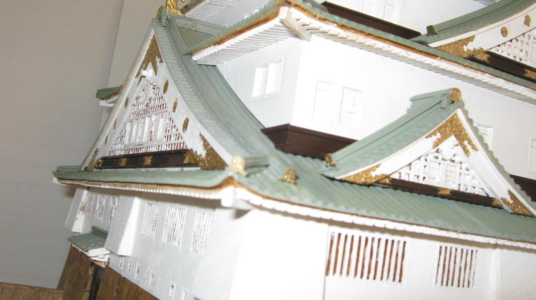 【完成品】木製建築模型【1/150スケール大阪城】（組み立て済み）