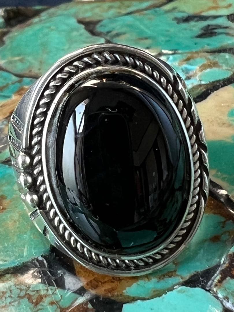 silver 925 ×onyx リング　ネイティブアメリカン