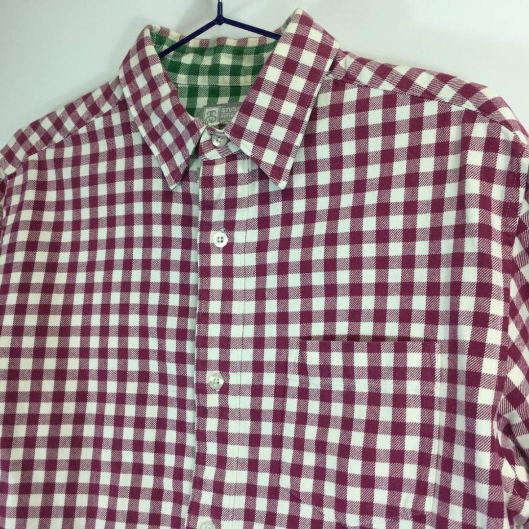 STUSSY ステューシー コットンネルシャツ 7分袖 チェック柄 L