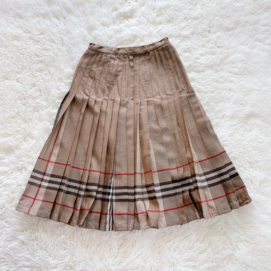【希少】Burberrys　リバーシブルプリーツスカート　ウール100　ベージュ