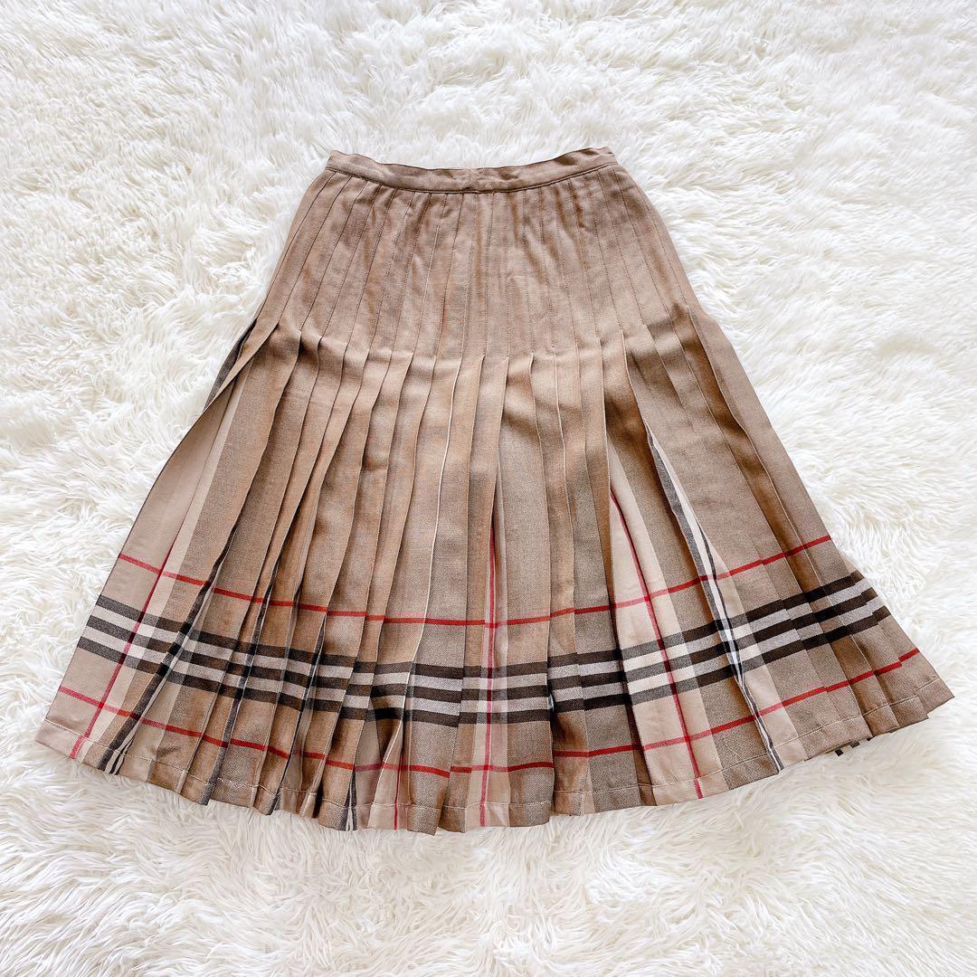 【希少】Burberrys　リバーシブルプリーツスカート　ウール100　ベージュ