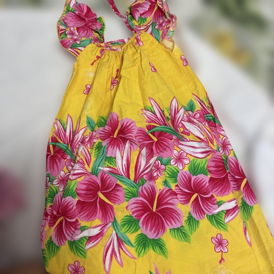 ヴィンテージ60s ハワイアンドレス　花柄　ハイビスカス　フラダンス　ムームー フラダンス ドレス(ムームー) ハイビスカス柄110サイズ - メルカリ