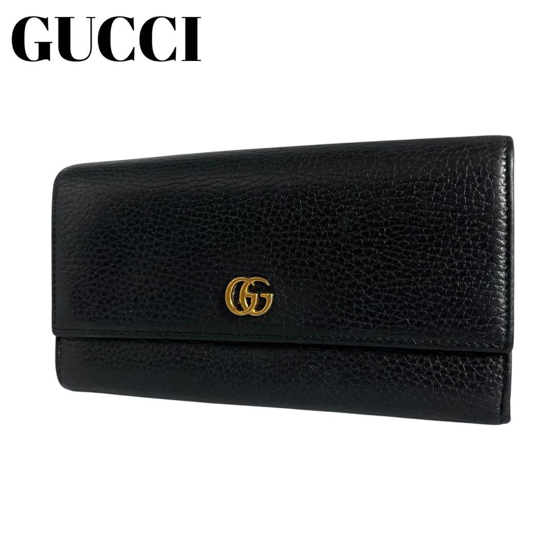 極美✨グッチ 長財布 コンチネンタル GGマーモント ロゴ金具 ブラック