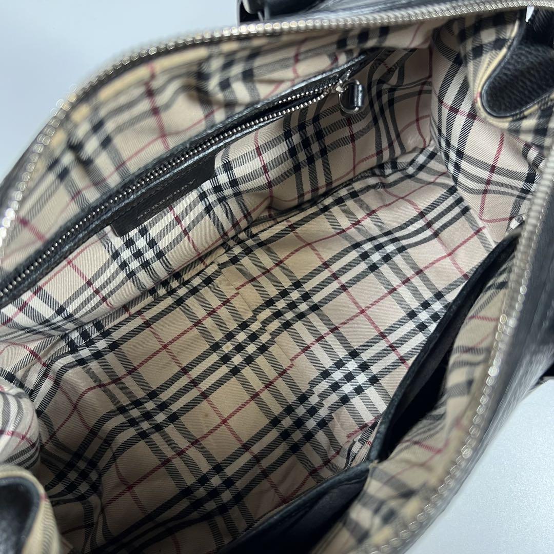 【美品】バーバリー　ミニボストンバッグ　グレインレザー　ノバチェック　ブラック