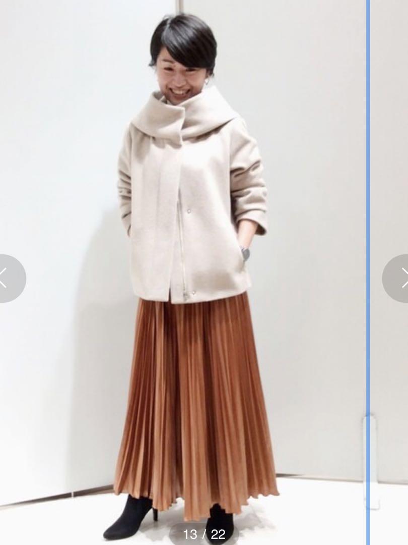 【美品】アンタイトル  ビッグカラーショートウールコート　サイズ2Mベージュ