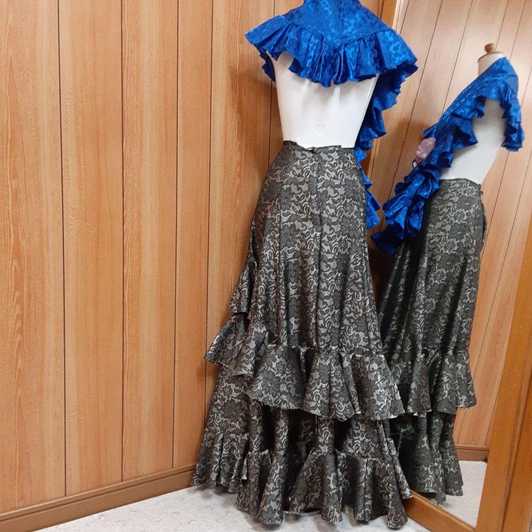 フラメンコ衣装ファルダとピキージョ　金茶ゴールド刺繍生地　豪華ファルダ☆