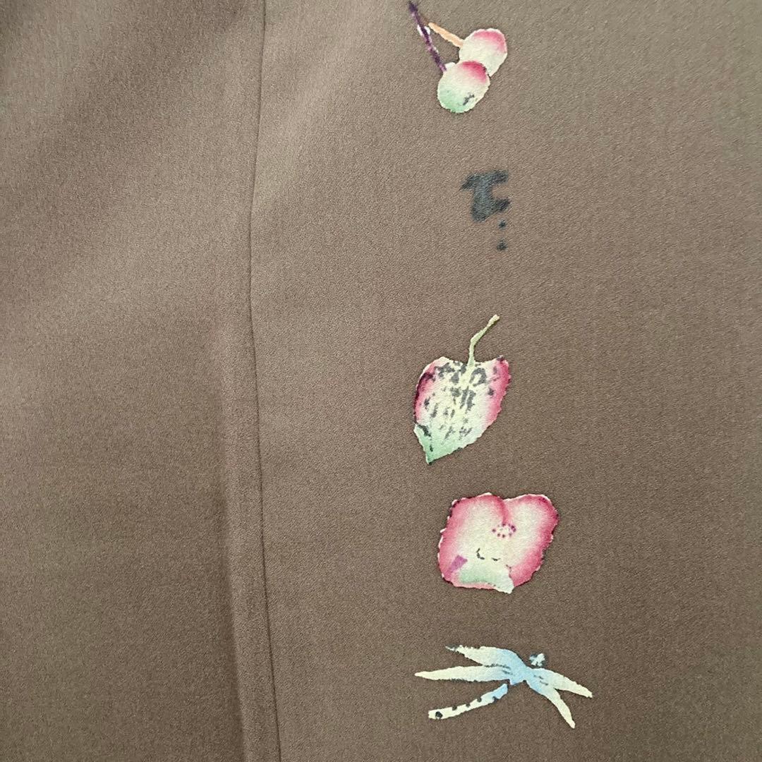 刺繍一つ紋 色無地 着物 正絹 八掛け・袖口モチーフ入り パーティー 食事会 刺繍一つ紋 色無地 着物 正絹 八掛け・袖口モチーフ入り パーティー 食事会