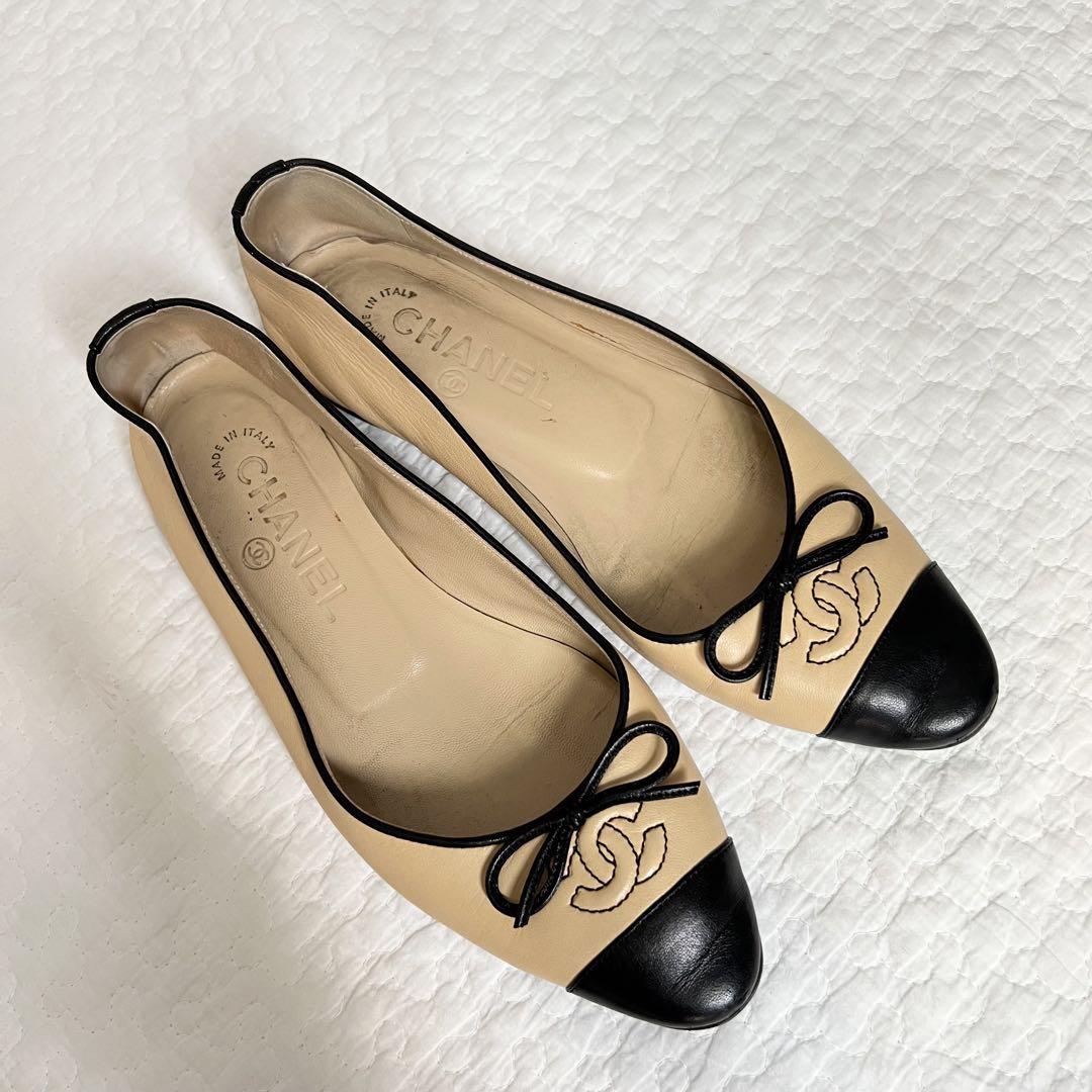 CHANEL ココマーク リボンバレエシューズ フラットシューズ