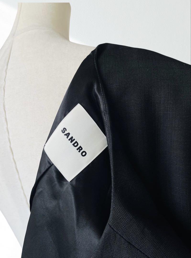 SANDRO サンドロ 2023 SS 衿なし ジャケット 黒1