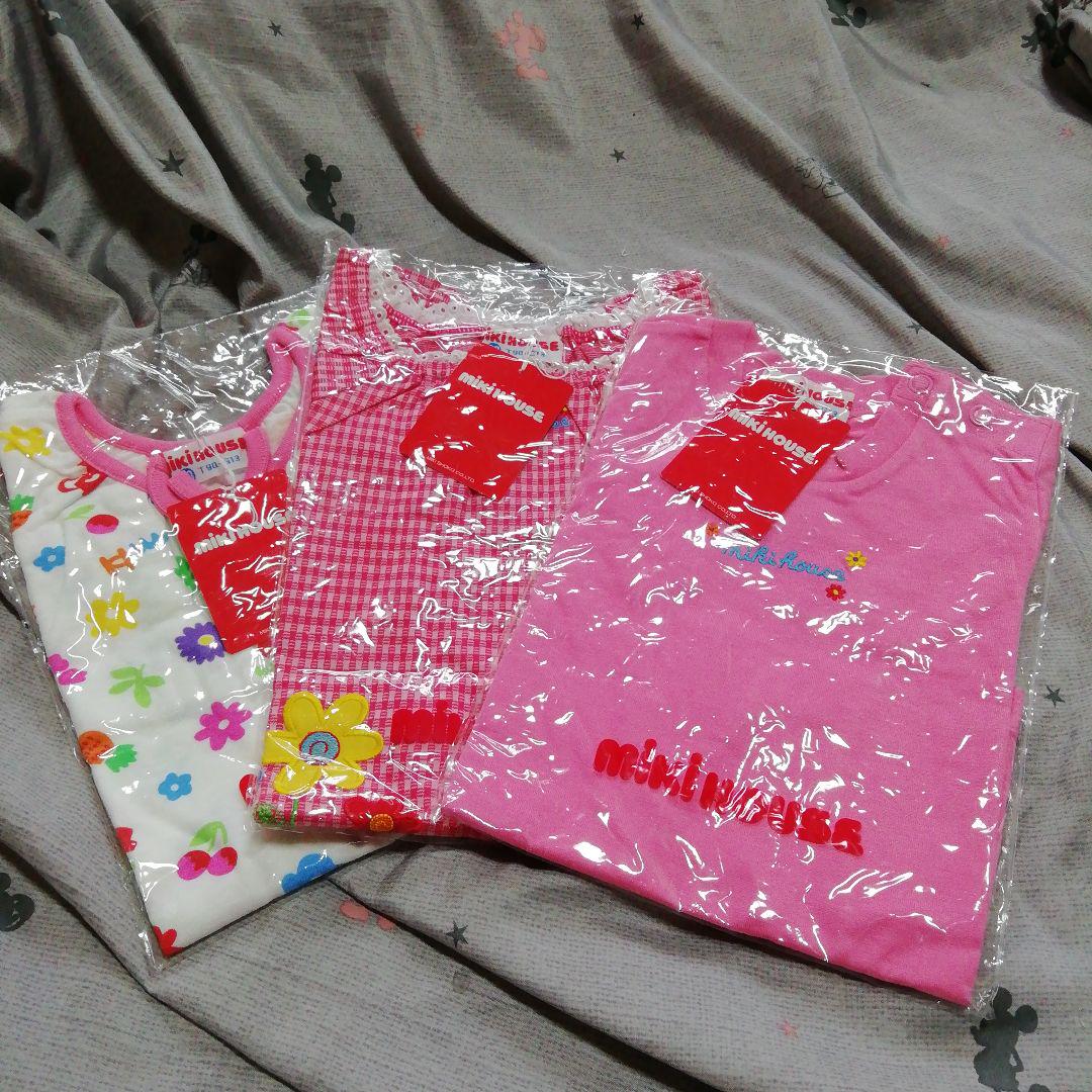 【新品】ミキハウス 半袖Tシャツ３枚＋スカート１枚 セット女の子 90 ピンク系