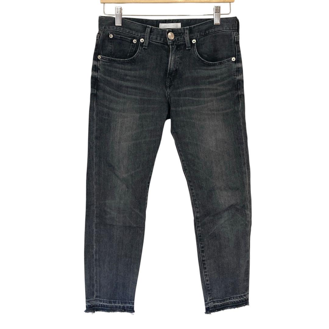 RED CARD　ブラックデニム パンツ　ストレッチ　カットオフ　USED加工
