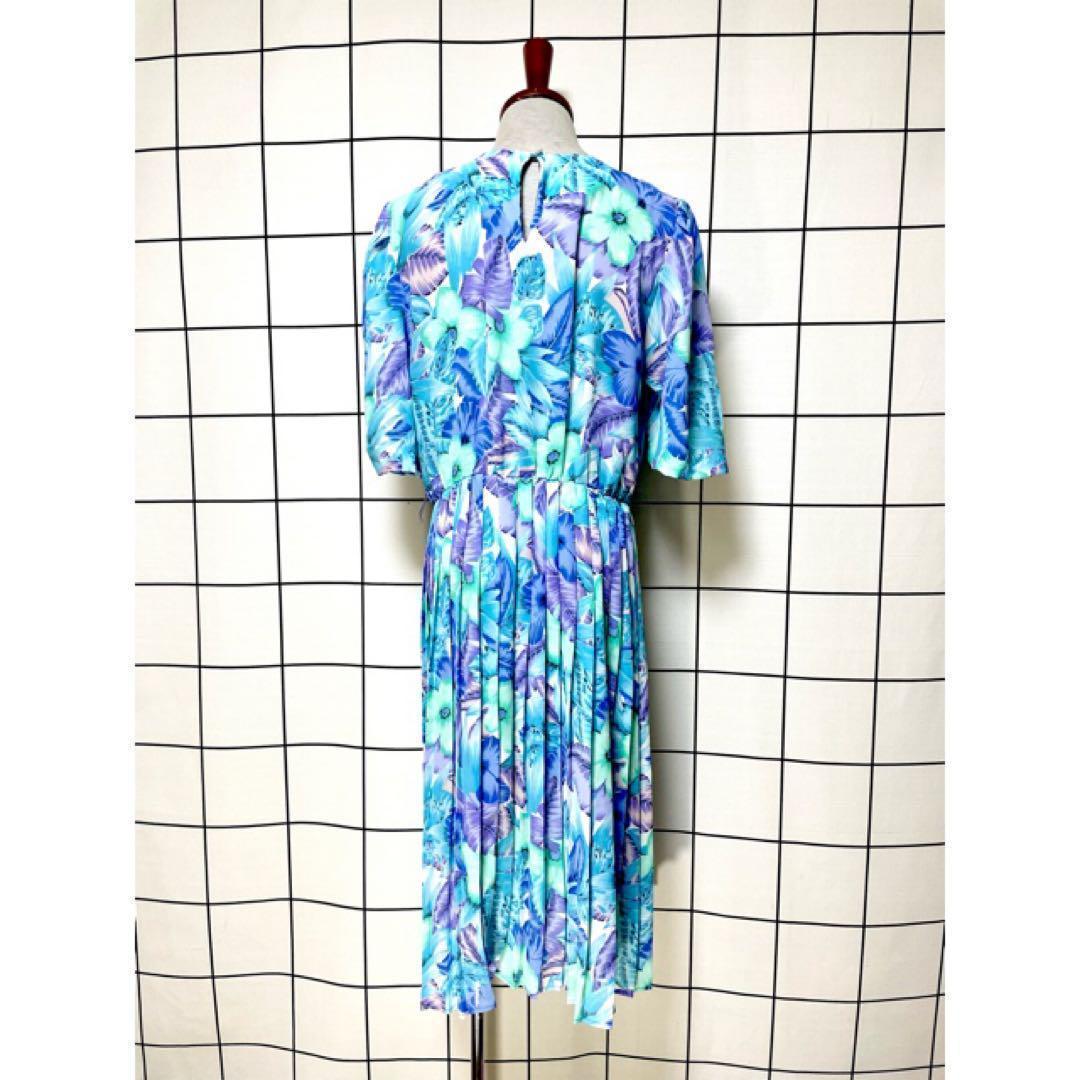 vintageヴィンテージワンピースボタニカル花柄プリーツレトロUSA