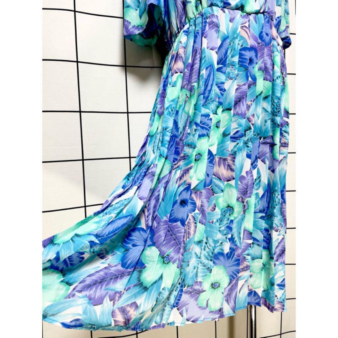 vintageヴィンテージワンピースボタニカル花柄プリーツレトロUSA