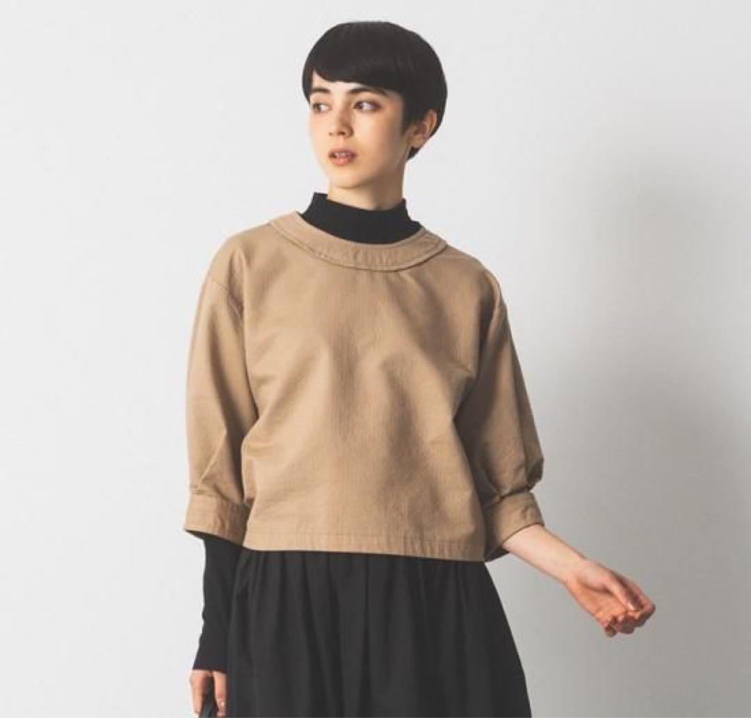美品 Cionフレンチブル コットンタックスリーブショートブラウス